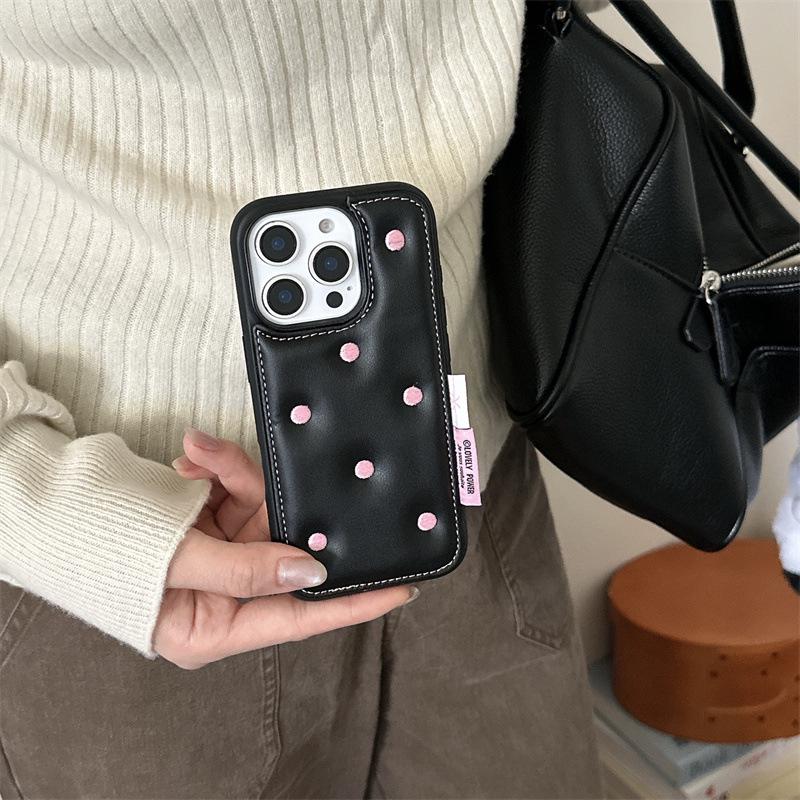 Кожаный чехол с вышивкой в горошек для iPhone 17 16 Pro Max/15/14 iPhone 17 Pro Max