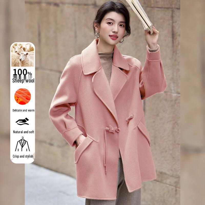 Damski dwustronny płaszcz Bailuyu z 100% wełny, średniej długości, z klapami