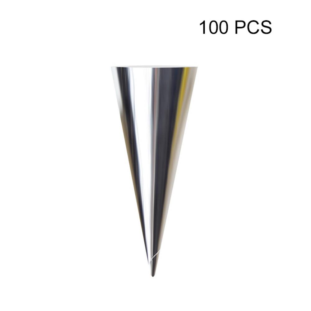 

100PCS Aluminum Foil Paper Disposable Ice Cream Holder Solid Color Thickened Ice Cream Cone Sleeve Hand-held Anti-soiling серебряный