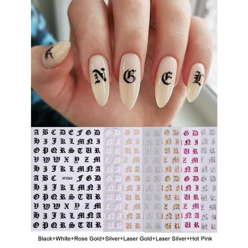 1pcs English Letter Nail Art Stickers, 3D Nail Decals DIY Nail Art Decorations, Nail Art Supplies
