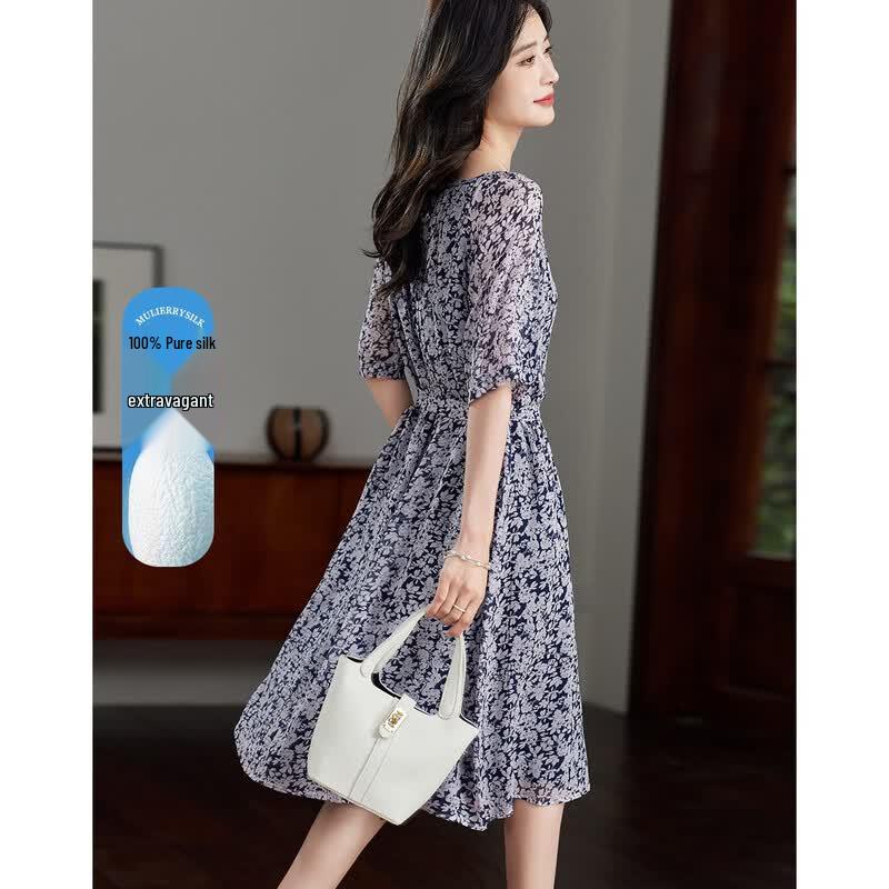 Demana Women s French Style Mulberry Silk Seven-Sleeve A-Line Dress XXL