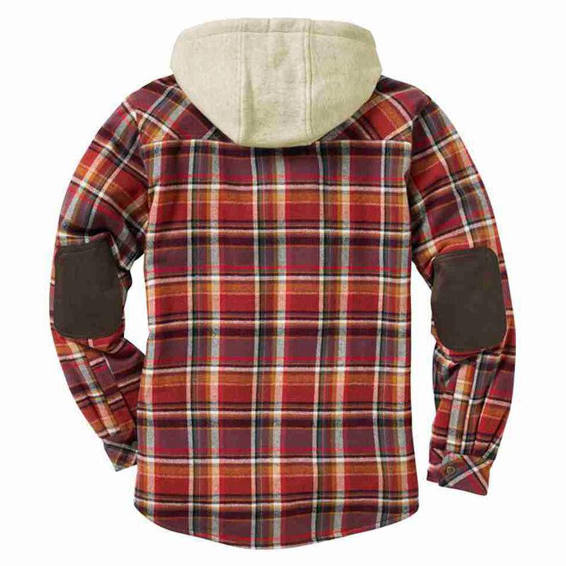 Herbst und Winter Karomuster Kapuzenhemdjacke, Fleece verdickte Jacke