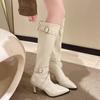 High Heels Women High Boots Leather Pointed Toe Designer Sexy Shoes 2025 Trend Knee High Winter Fashion New Pumps Botas De Mujer