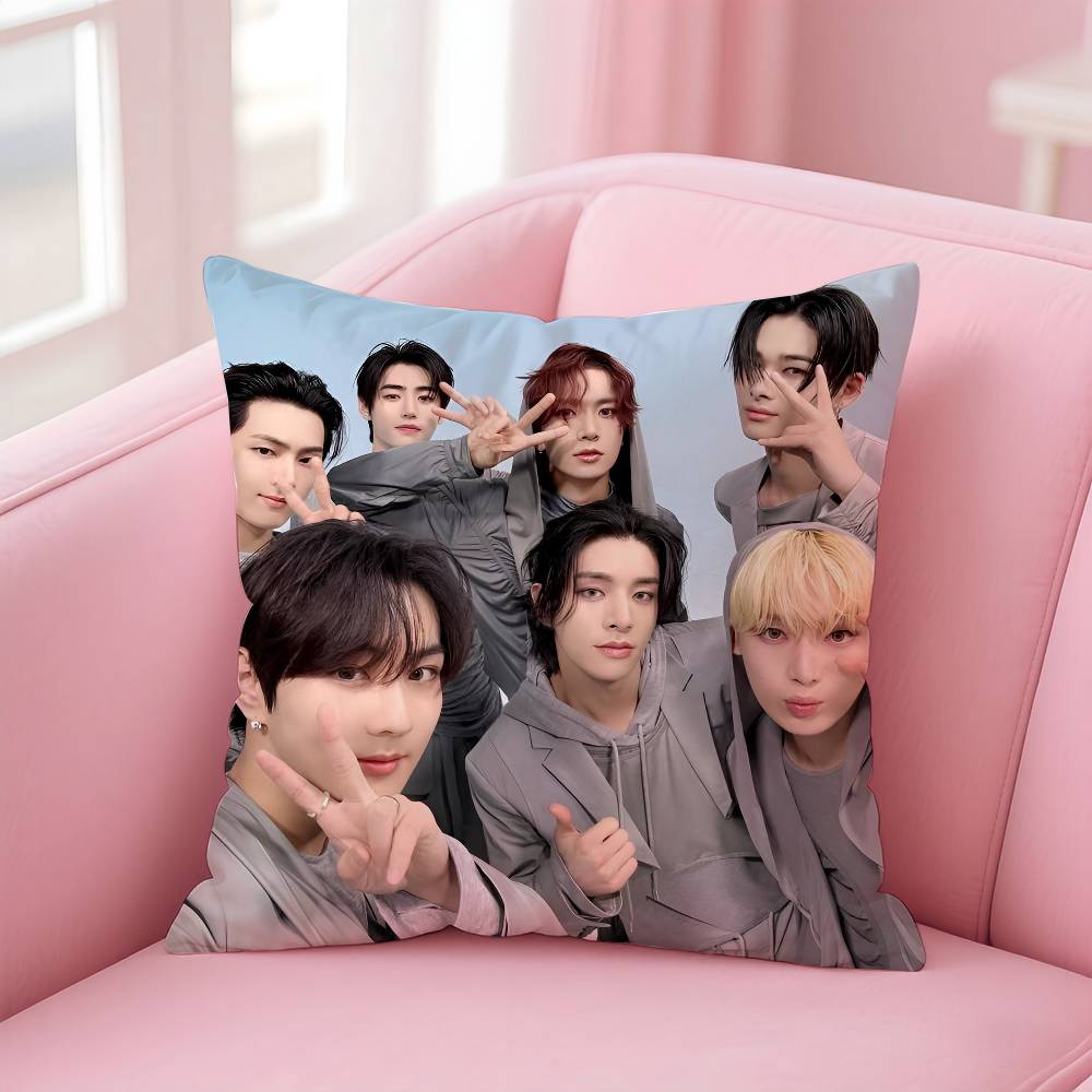 Korean Boy Team E-Enhypen Pillow Case Pattern Printing Pillowcase Living Room Sofa Cushion Cover Bedroom Room Decor