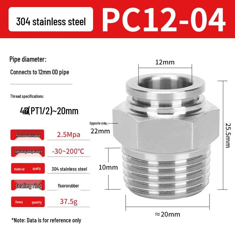 304 Stainless Steel Pneumatic Quick Push-in Connector, PC16-06/PC8-02 Swivel Elbow, PL6-M5/04