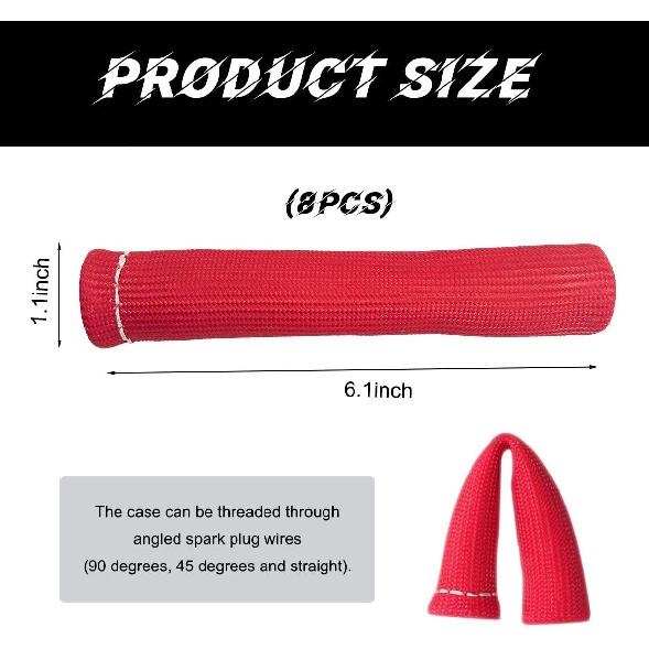 8 PCS Spark Plug Wire Protector Sleeve, 6 Inches Glass Fiber-Red