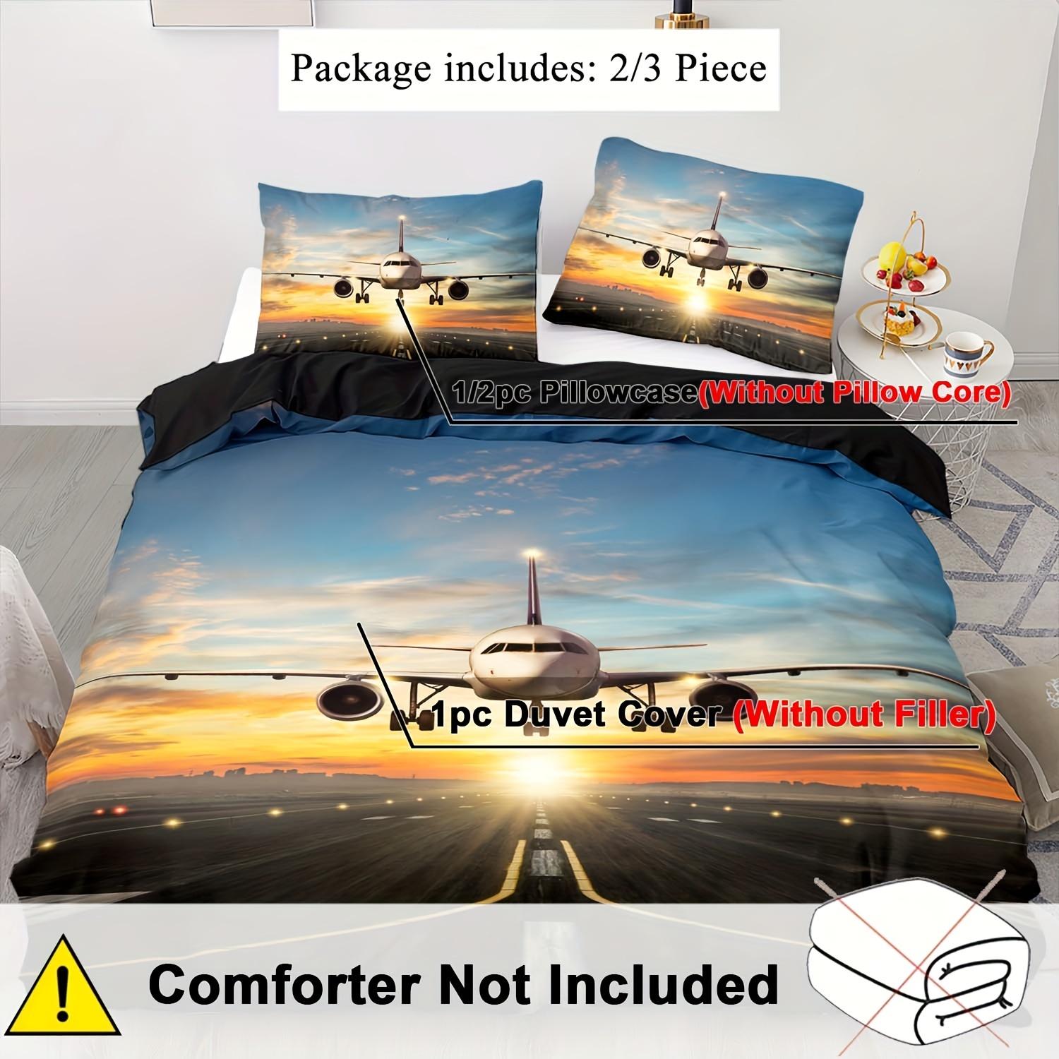 

Airplane Themed Duvet Cover No Filling 3PCS Ariplane Bedding Sets Queen Size Realistic Visual Style For Dormitory Room Decor EU Double(200x200cm)