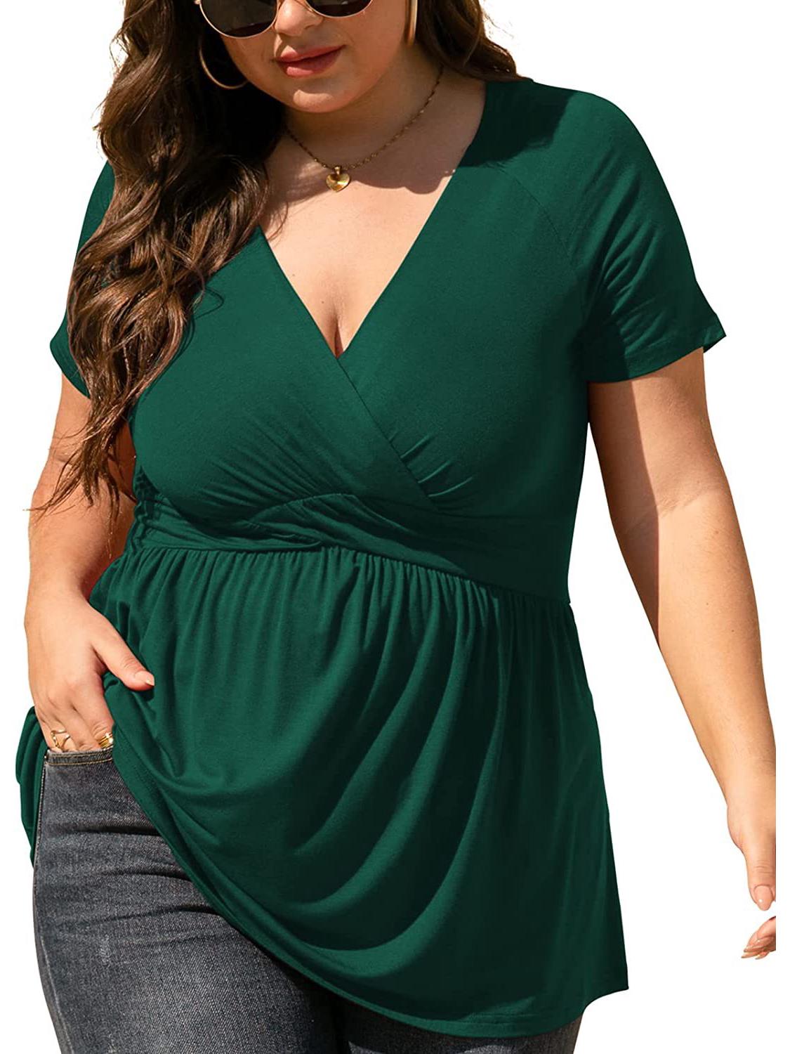 

Женская футболка больших размеров с V-образным вырезом на весну/лето 2023 года - Модный топ, пользующийся большим спросом 5XL темно-зеленого