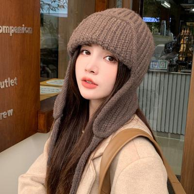Japanese Ear Protection Knit Hat Winter Warm Cold Proof Flying Cap Solid Color Woolen Crochet Bonnet Korean Women Beanie