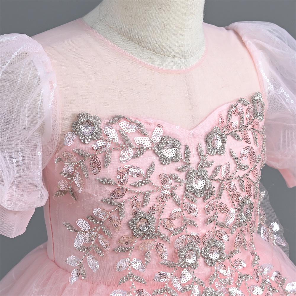 New Summer Girls' Sequin Mesh Princess Piano Performance Dress - Long Evening Gown