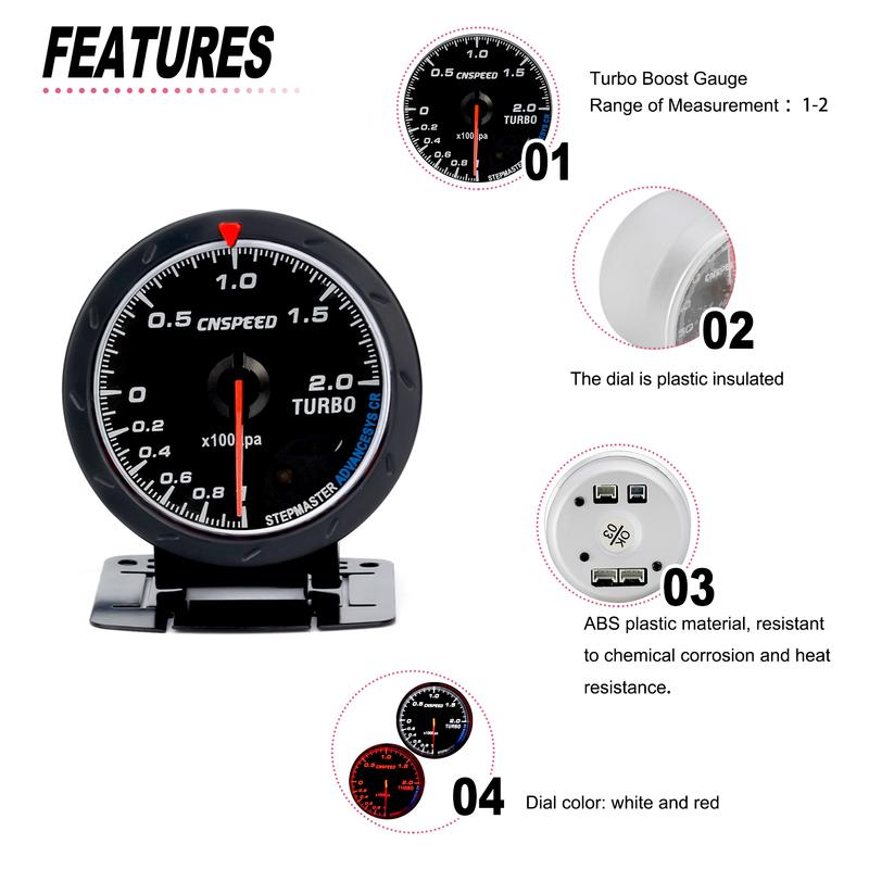 CNSPEED New Car 60mm Turbo Boost Gauge -1-2 Bar Car Smoke Len With Adjustable Auto Turbo Boost Controller Kit 1-30 PSI
