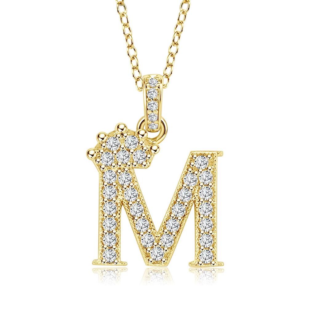 Gold-Plated Zircon Crown Letter Pendant Necklace - Women's Versatile Choker