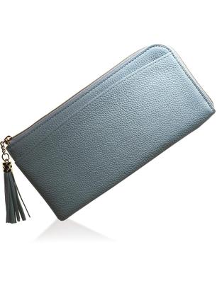 BLUE SINCERE Genuine Leather Long Wallet with and Bill Compartment with Coin Purse SW3 Women's RFID, Anti-Skimming, L-Zip Closure, Tassel, / (Sky
