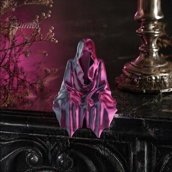 Gothic Home Decor 3D Printed Tabletop Figurine, Grim Reaper Sitting Statue, Halloween Table Ornaments Spooky Sculpture for Garden or Bookshelf,