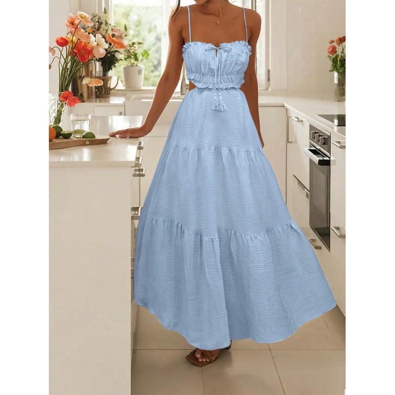 Womens Sleeveless Solid Color Slip Dress Flowy Maxi Beach Vacation