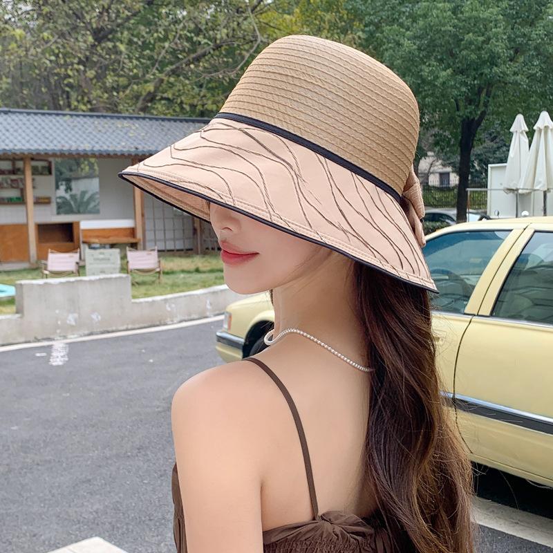 Hat women's summer stripes big edge bucket hat versatile face small travel sun hat
