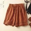 Summer Women Thin Elastic Waist Shorts Female Cotton Linen Casual Shorts Ladies Loose Wide-leg Short Pants