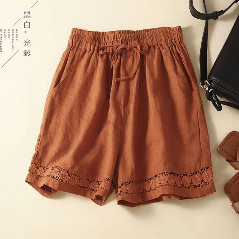 Summer Women Thin Elastic Waist Shorts Female Cotton Linen Casual Shorts Ladies Loose Wide-leg Short Pants