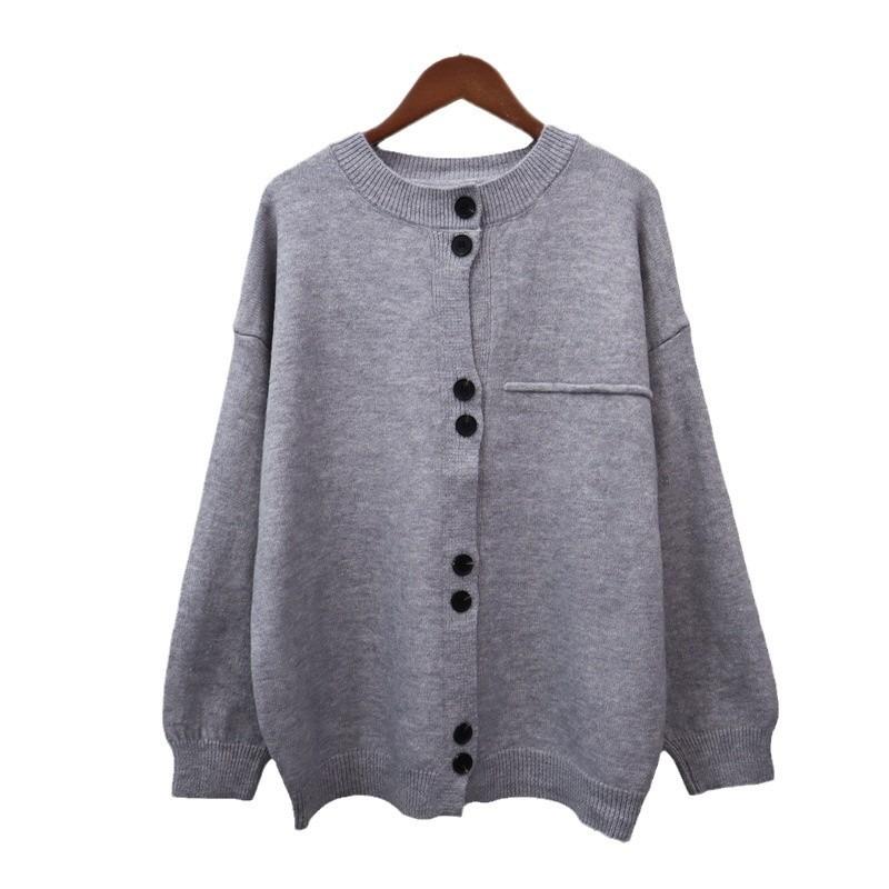 Gray Loose Lazy Wind Knitted Cardigan Women's Autumn and Winter Soft Waxy Sweater Jacket Design Top