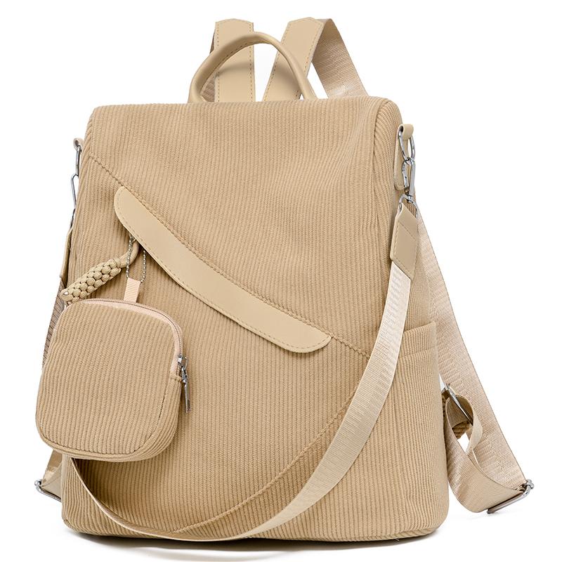 Damen Cord Rucksack mit kleiner Tasche, lässiger Mode Tagesrucksack