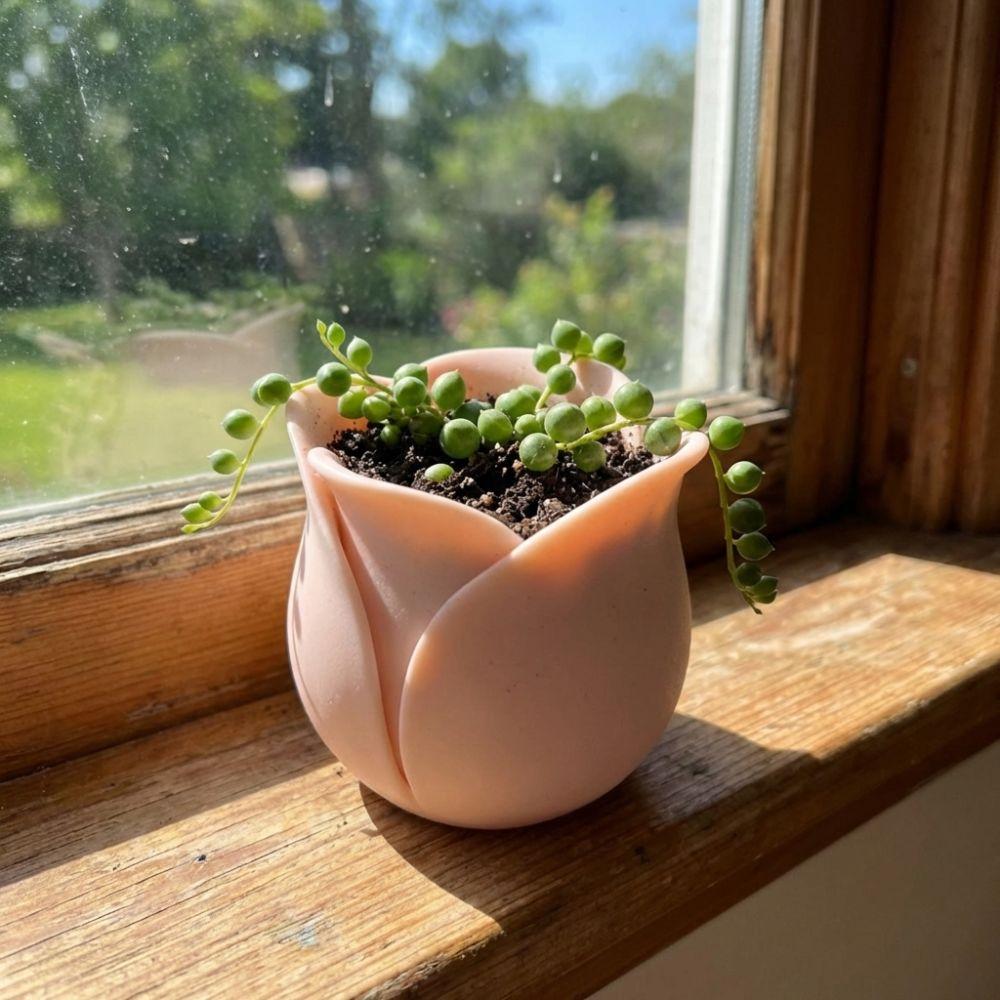 Desktop Ornament Plastic Mini Rose Shape Pots Cute Decorative Succulent Plant Basin Unique 3D Printed Plant Pot Balcony