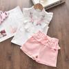 Hot-selling Girls' Embroidered Sleeveless Shirt and Shorts Two-piece Set for Summer