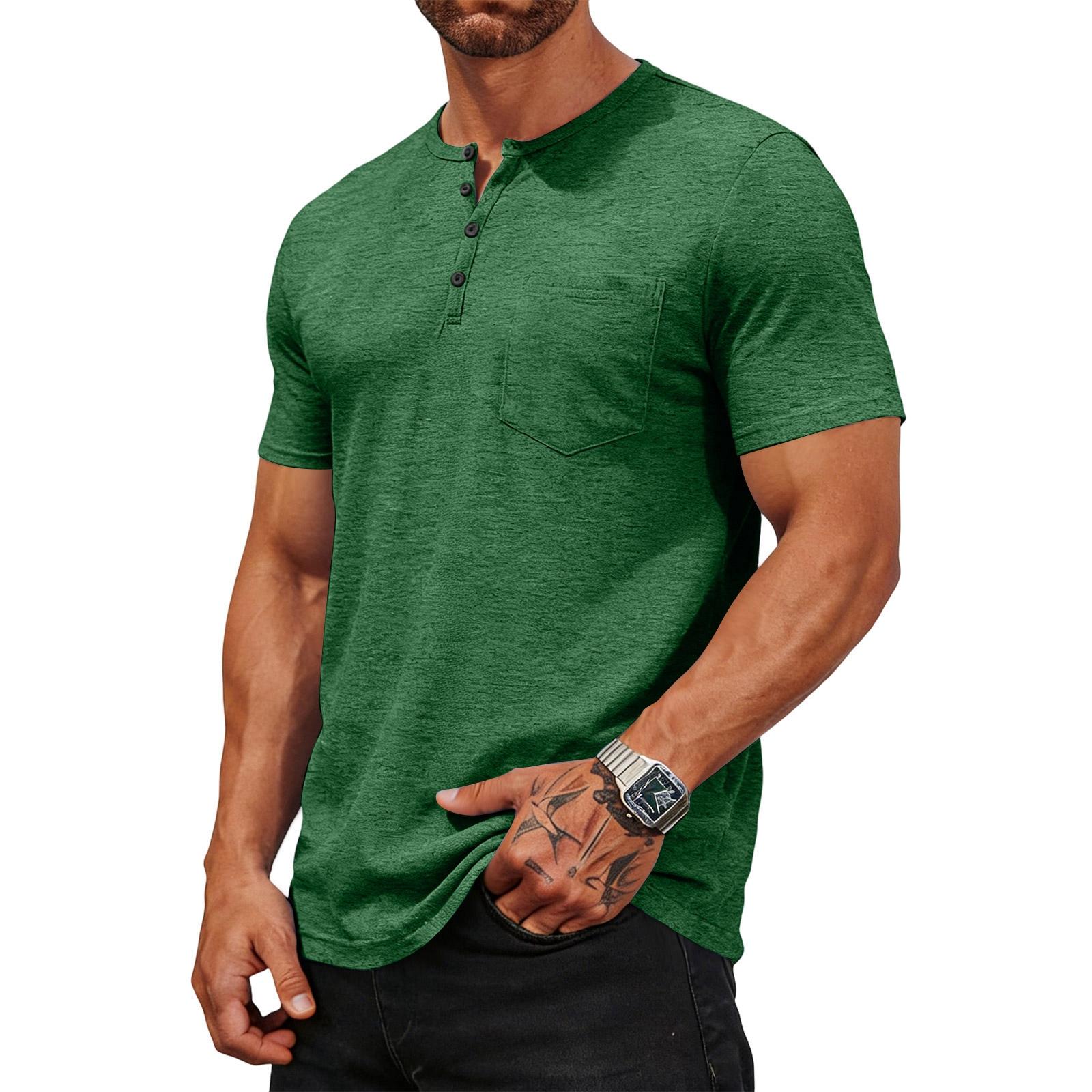 

Men s Casual Slim Short Sleeve Fashion T-shirt Button-down -neck Summer L