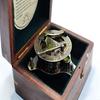 Brass Antique Sundial Compass with Wooden Case Directional Pocket Compass