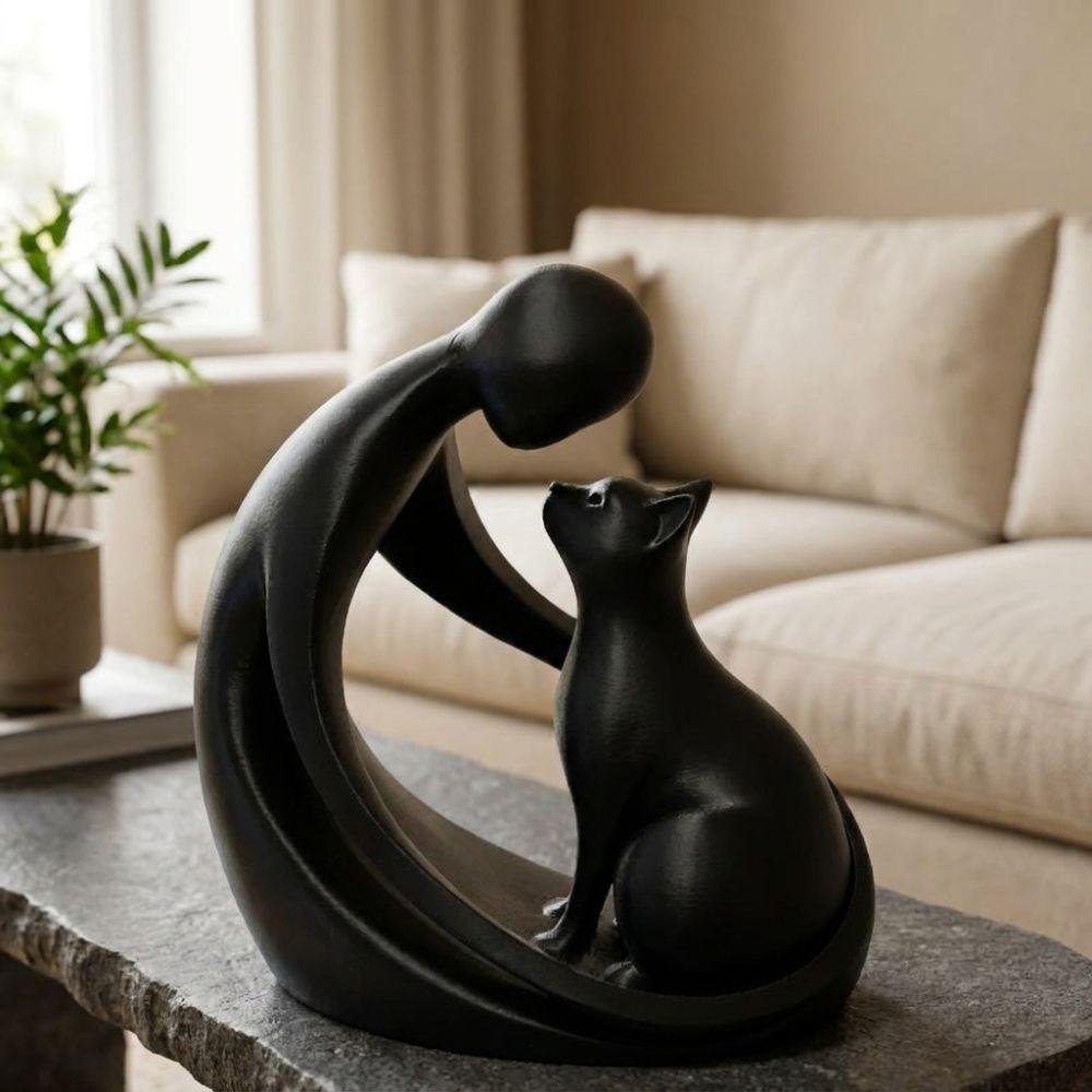3D Printing Human and Cat Statue Modern Abstract Abstract Cat Figurine  Home Desktop Decor