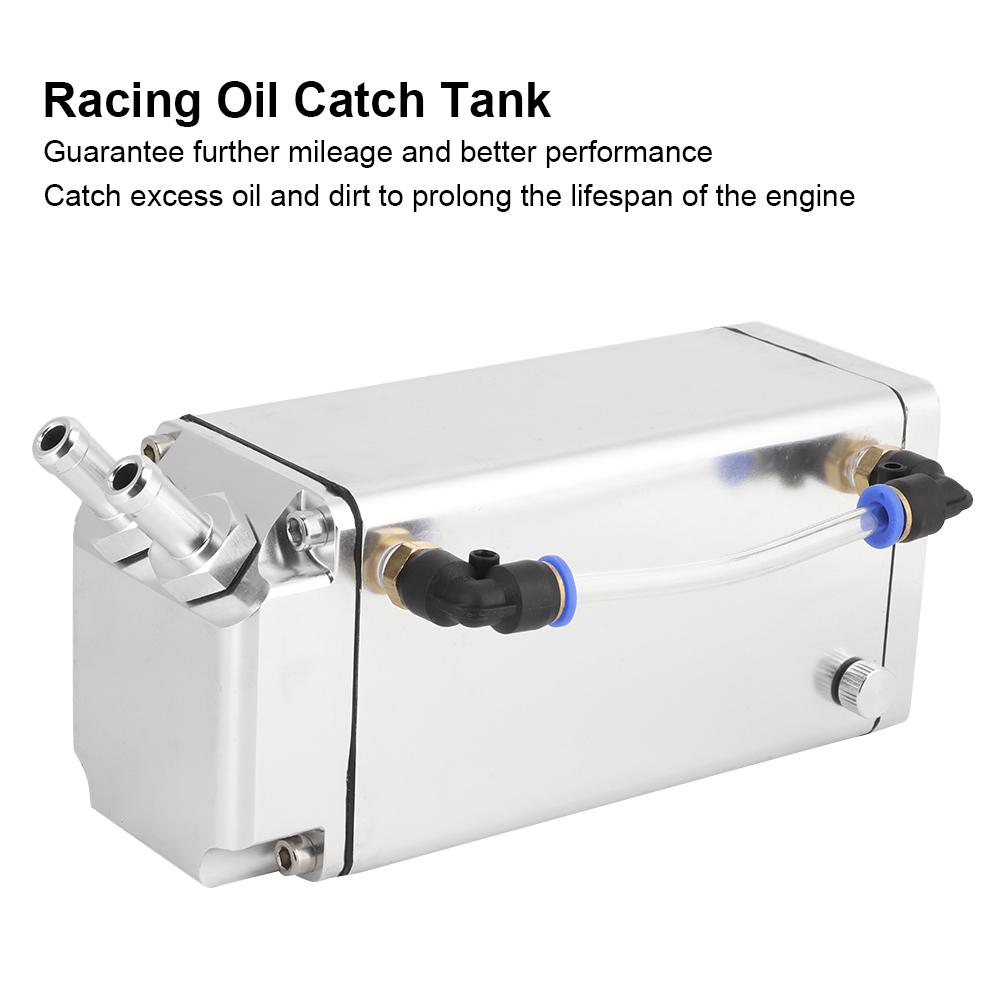 Square Aluminum Racing Oil Catch Tank Breather Can Reservoir Car Modified Accessories (Silver)