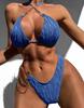 Women's Swimwear Solid Color Halter Neck Strap Triangle Bag Sexy Chain Bikini Set Beachwear Bathing Suits