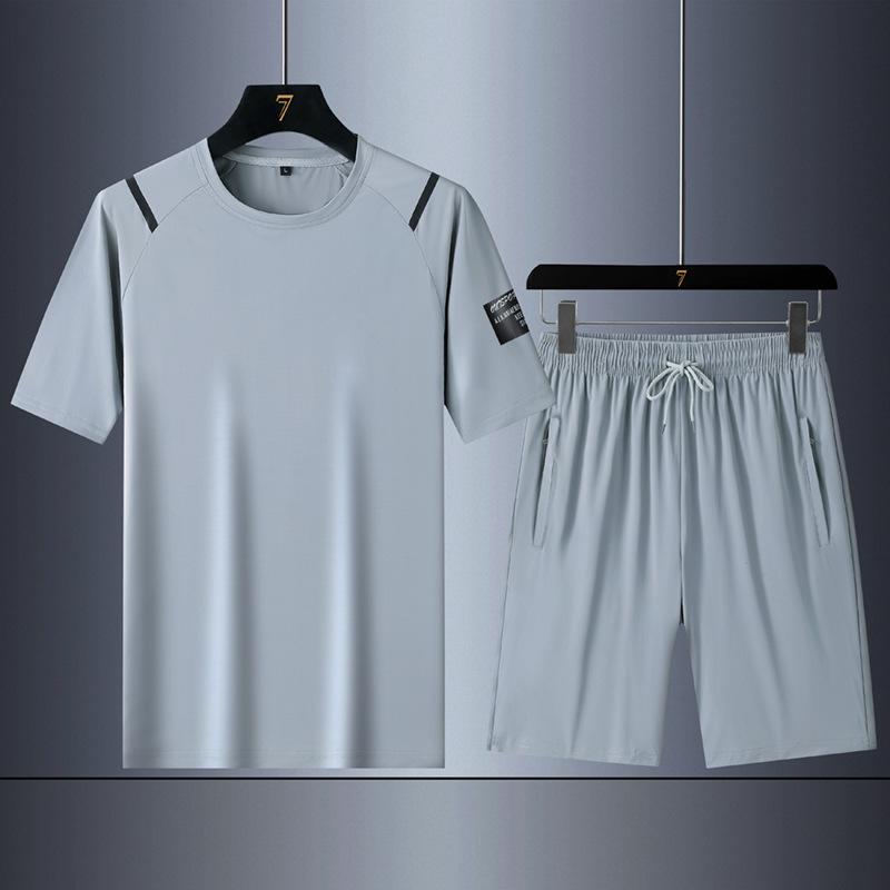 Leisure Sports Ice Silk Speed Drying Two Piece Set Summer Men's Short Sleeved Running Sports Set