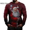 Christmas Muscle Print Tee Men's Clothing Casual Streetwear 3D Printed Top Christma Long Sleeve Oversize O-Neck T-Shirts for Men