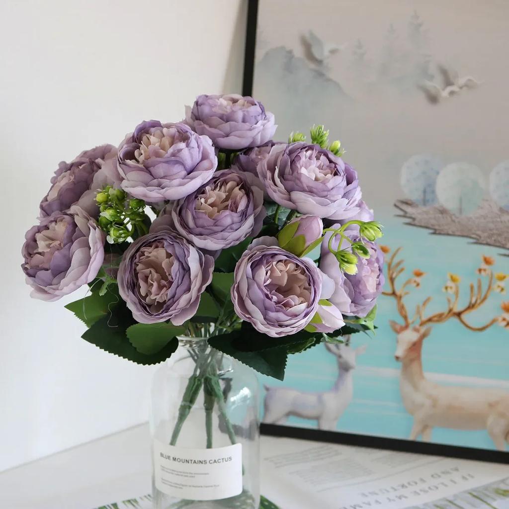 1 Bundle Silk Peony Bouquet Home Decoration Accessories Wedding Party Scrapbook Fake Plants Diy Pompons Artificial Roses Flowers