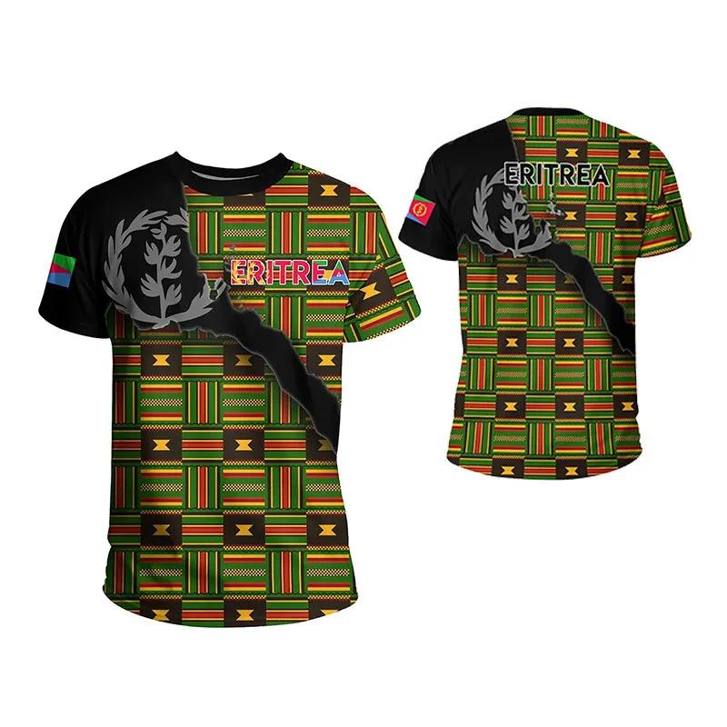 Sommer-T-Shirts mit Rundhalsausschnitt und 3D-Aufdruck der eritreischen Flagge, modisch, lässig, kurzärmelig, für Kinder und Jungen