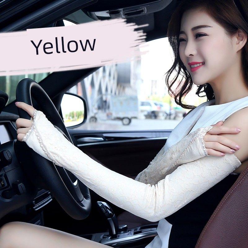 

Кружевные солнцезащитные нарукавники Женские летние длинные двухслойные дышащие тонкие перчатки Рукав для защиты от солнца Вождение и езда на велосипеде Защита от УФ-лучей Yellow-Finger One size