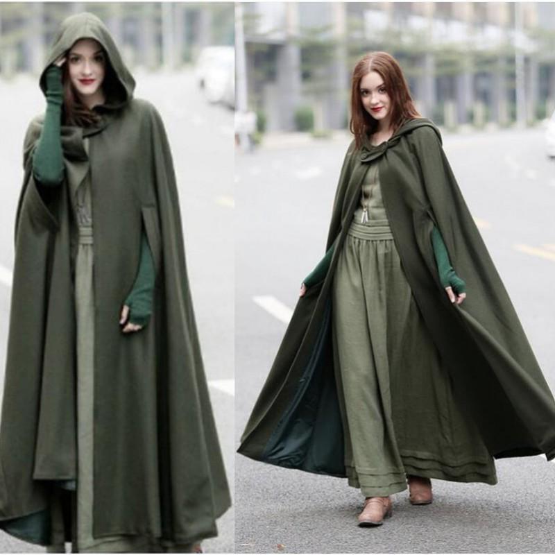 Cappotto Mantella Lungo da Donna in Misto Lana con Cappuccio Silhouette a Pipistrello Costume da Esterno per Cosplay di Halloween