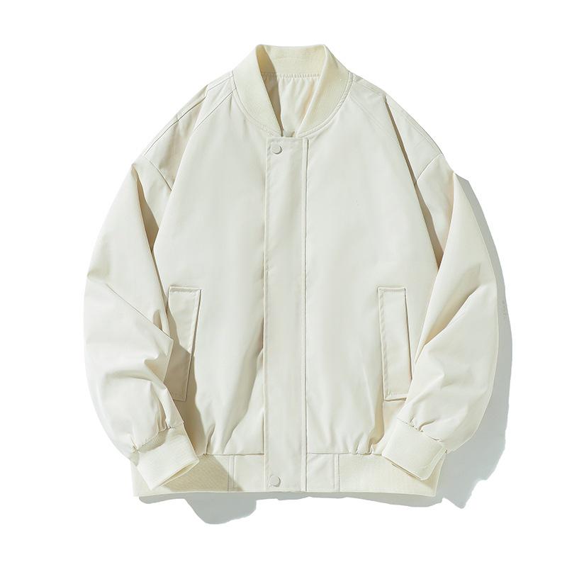 Men's Versatile Loose-Fit Baseball Jacket - Solid Color, Casual Spring/Autumn Style