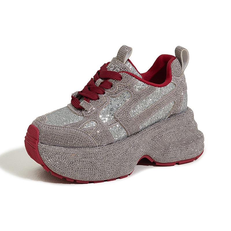 Fashion Women's Rhinestone Shoes Autumn Fashionable and Versatile Inner Height Increasing Women's Shoes Thick-soled Casual Sports Shoes