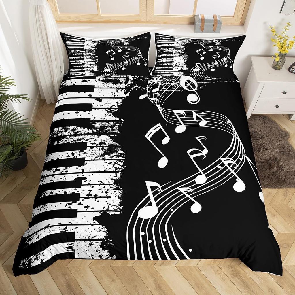 Music Bedding Set Twin Queen Musical Notes Duvet Cover For Kids Teens Girls Boys Bedroom Decor Piano Keyboard Comforter Cover
