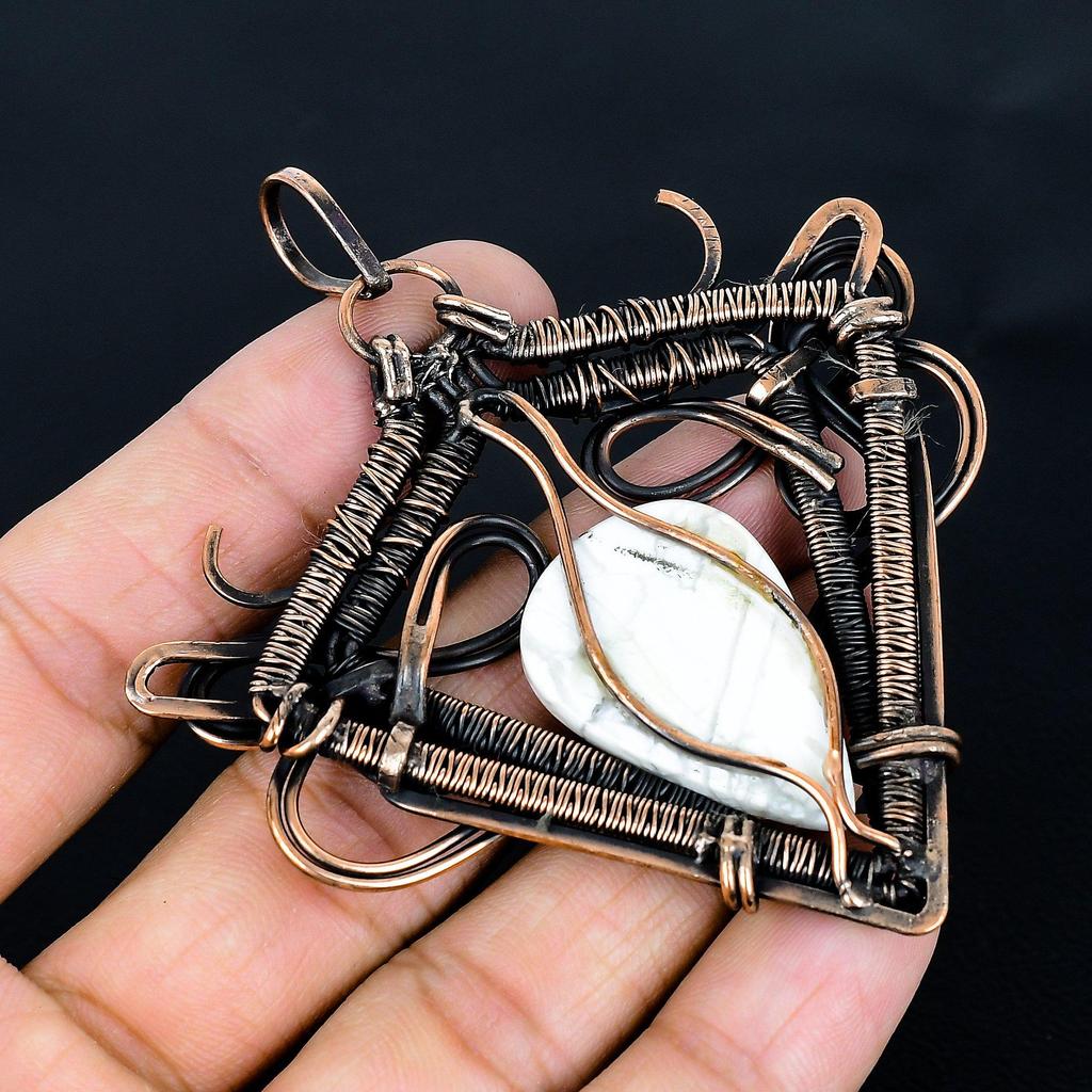 Howlite Pendant, 999 Copper Wire Wrapped Gemstone Jewelry, Handmade Pendant, For Thanksgiving