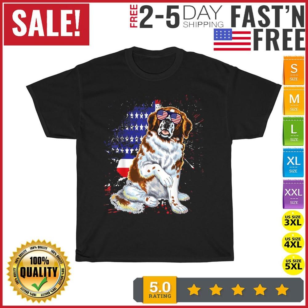 

Funny Saint Bernard dog Independence Day Vintage T Shirt Men Women Fashion NEW M