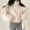 Damen Kurze Lammwolljacke Herbst Winter Verdicken Warmer Plüschmantel Weibliche Mode Reißverschluss Stehkragen Oberbekleidung