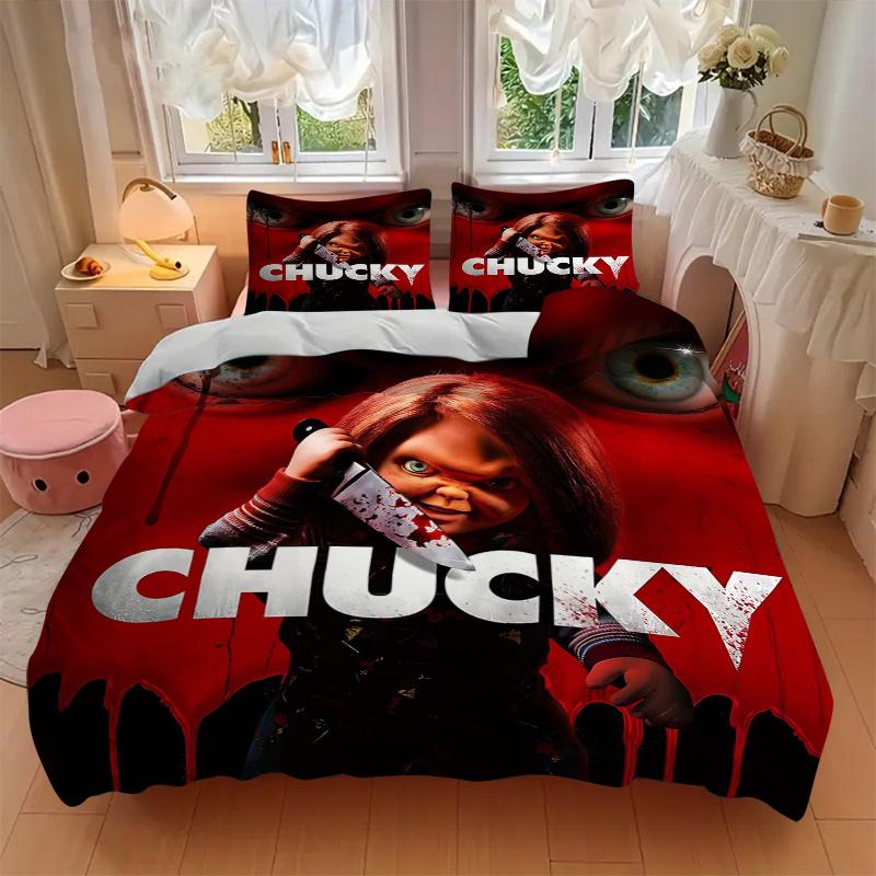 3pcs The Dark Doll Chucky Printed Quilt Set - Soft and Comfortable Quilt Cover for Bedroom, Guest Room and Dormitory Decorative Bedding Set