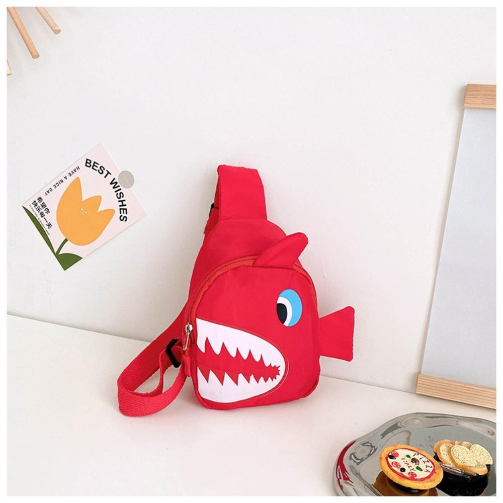 Zipper Crossbody Chest Bag Canvas Cartoon Shark Waist Bag Fashion Shark Pattern Chest Bag