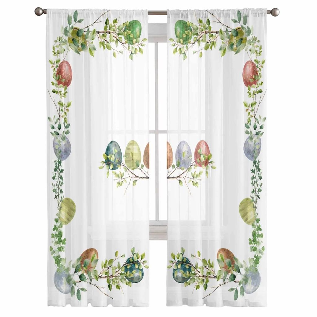 Easter Egg Plant Leaves Sheer Curtains For Living Room Kitchen Window Curtains Bedroom Tulle Voile Curtains