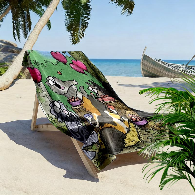 Simon's Cat Print Strandlaken, Groot Zacht Sneldrogend Handdoek voor Strand Camping Zwemmen