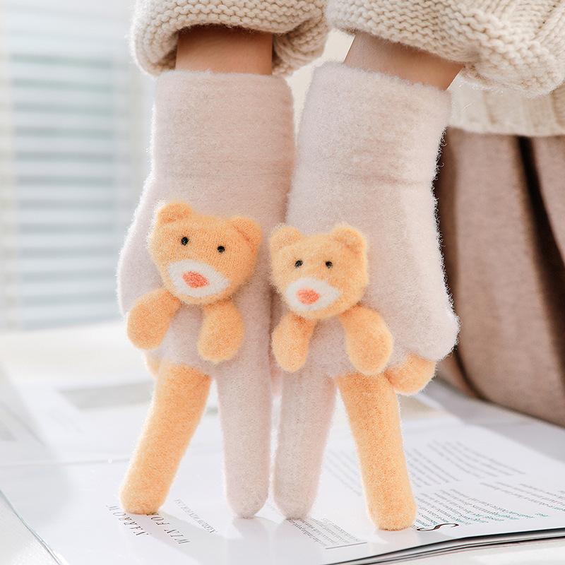 Children's gloves autumn cute cartoon five-finger girls middle-aged children kindergarten primary school students plush warm and cold