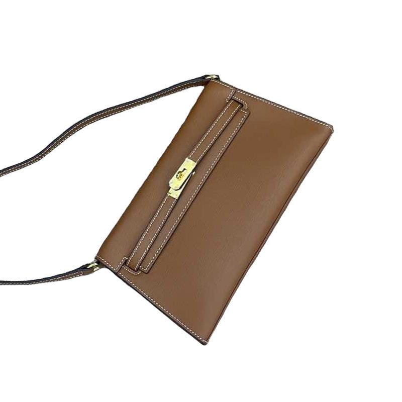 Luxus-lite Kelly-Tasche aus Rindsleder mit Ziegenprint, Unterarmtasche aus echtem Leder, Single-Shoulder Crossbody-Tasche, Retro und vielseitige Damentasche