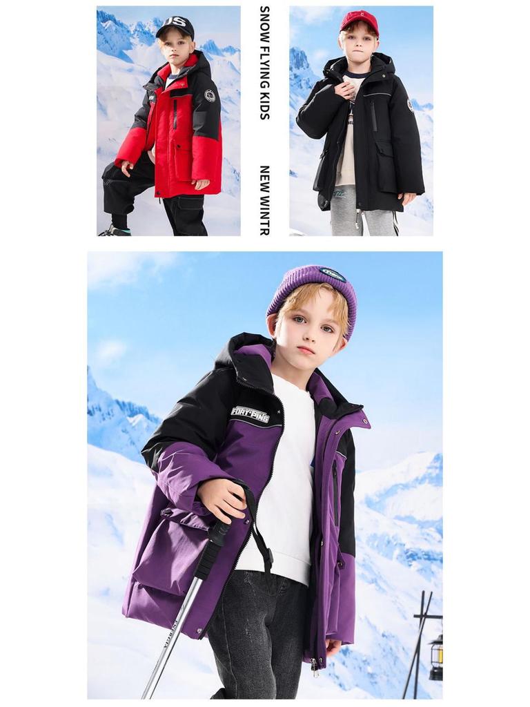 2025 Pojkars Mellanlång Svarta Dunjacka, Förtjockad Vindtät Koreansk Stil för Barn